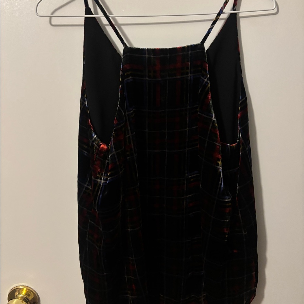 LOFT Plaid Velvet V-Neck Spaghetti Strap Festive Glam Party Tank Feminine Girly - Picture 4 of 9